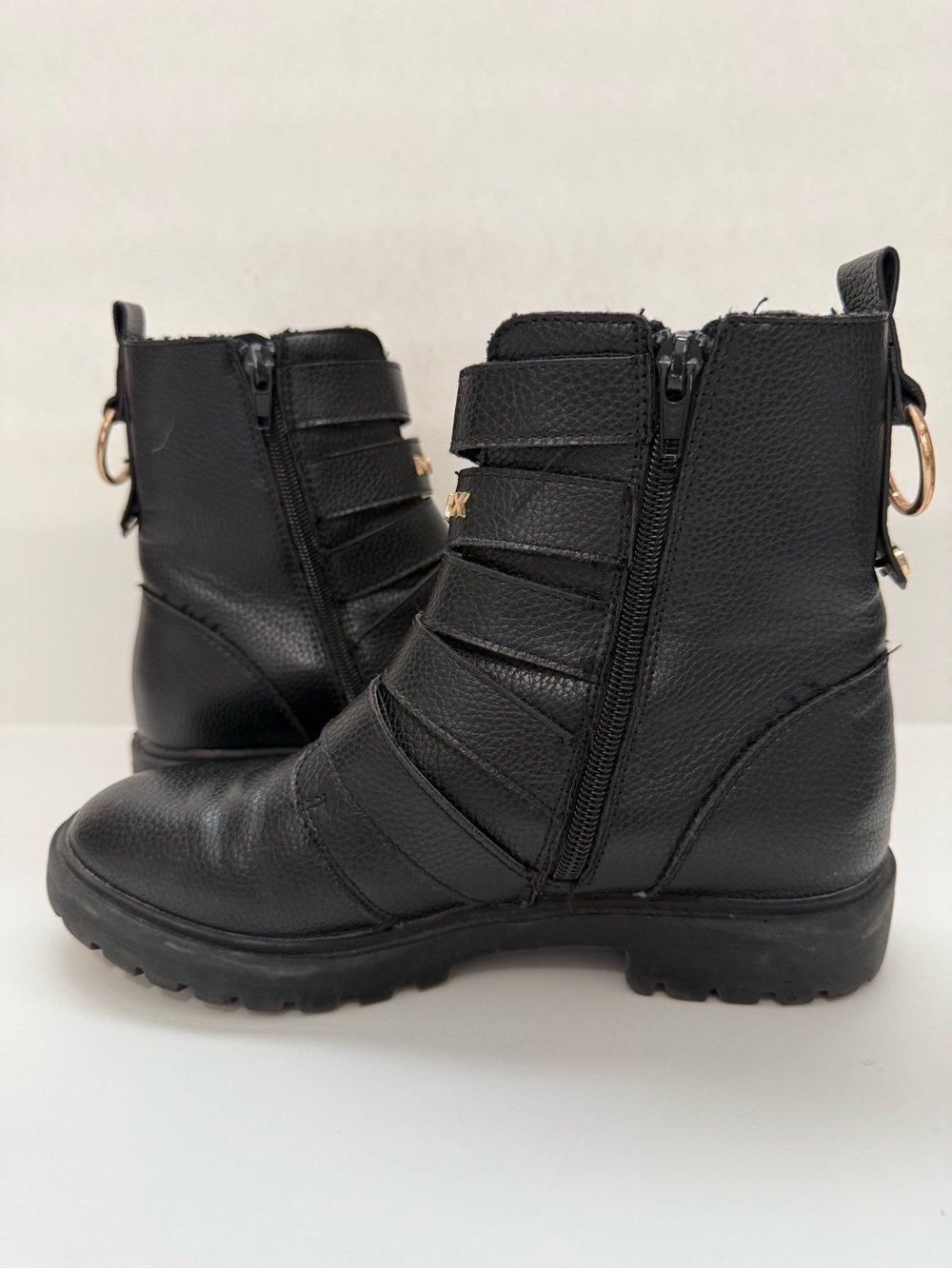 Mexx Black Leather Buckle Combat Boots - Size 6 - Picture 5 of 10